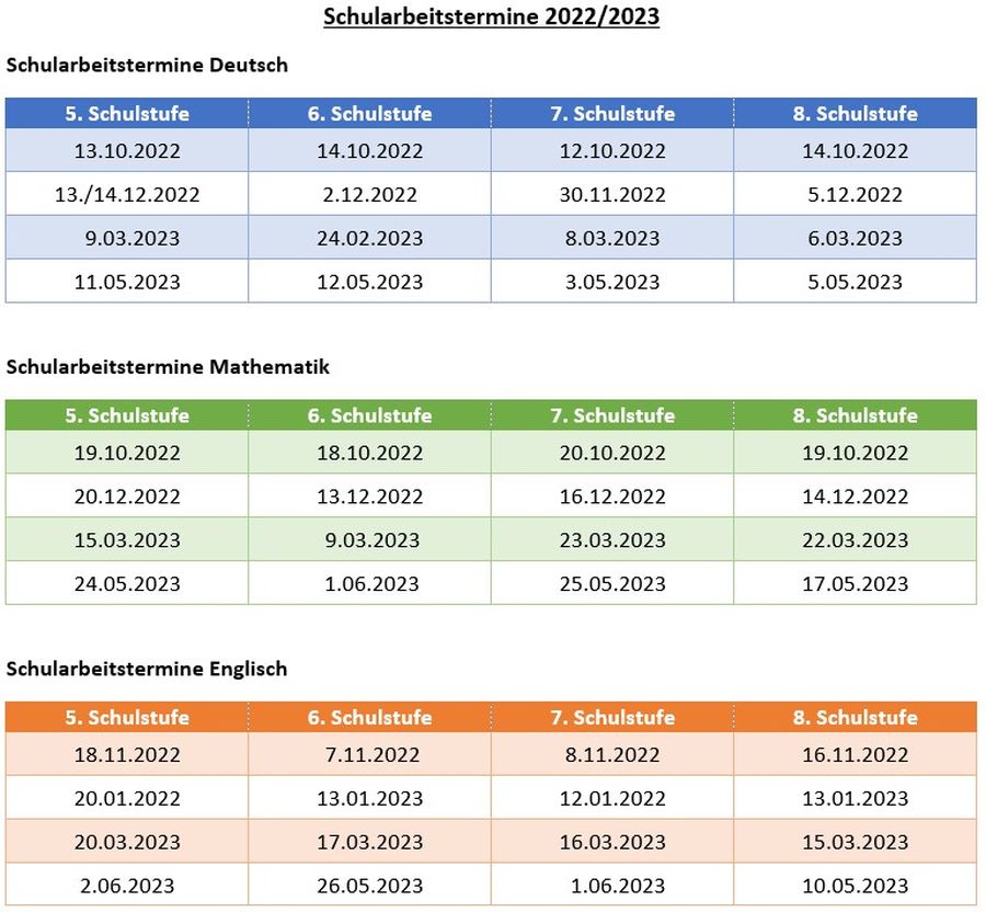 Schularbeitstermine